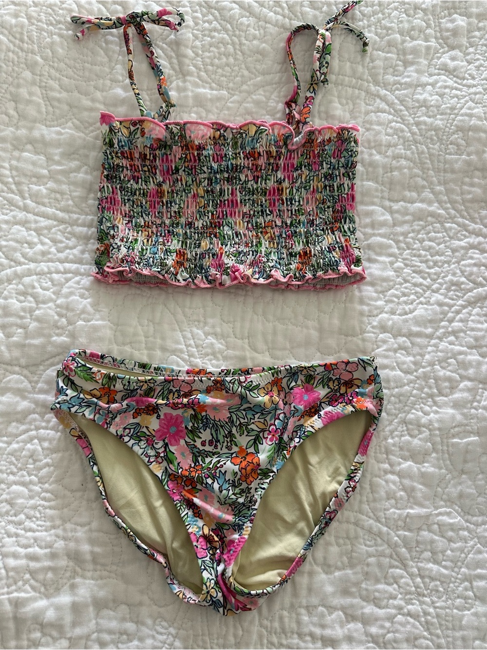 Shade Critters Smocked Floral Bikini Set in Pink & Green size 7